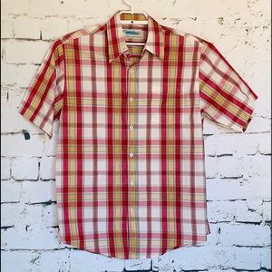 Men’s Ferruche Shirt Plaid Red Short Sleeve Size L